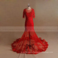 Short Sleeve Mermaid See Through Suzhou Wedding Dress Red